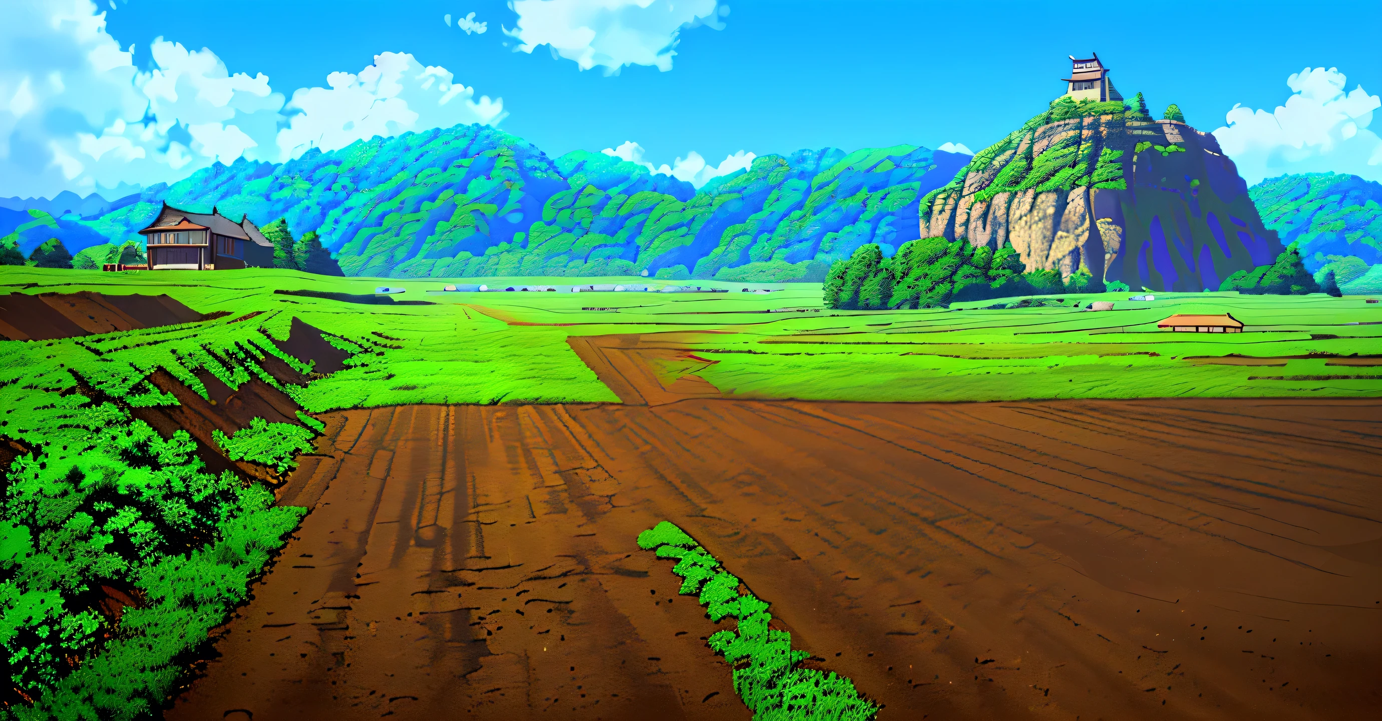 actual, real life, Beautiful old colonial house on the hill, Laurie Greasley style, Studio Ghibli, Akira Toriyama, James Gillard, Genshin Impact, Popular Pixiv fan box, acrylic spatula, 4K, bright colors, become, Art Station Trend