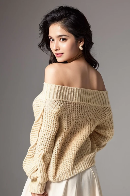 ((best quality)), ((masterpiece)), (detailed), Sachin bhaioff-shoulder sweater,
