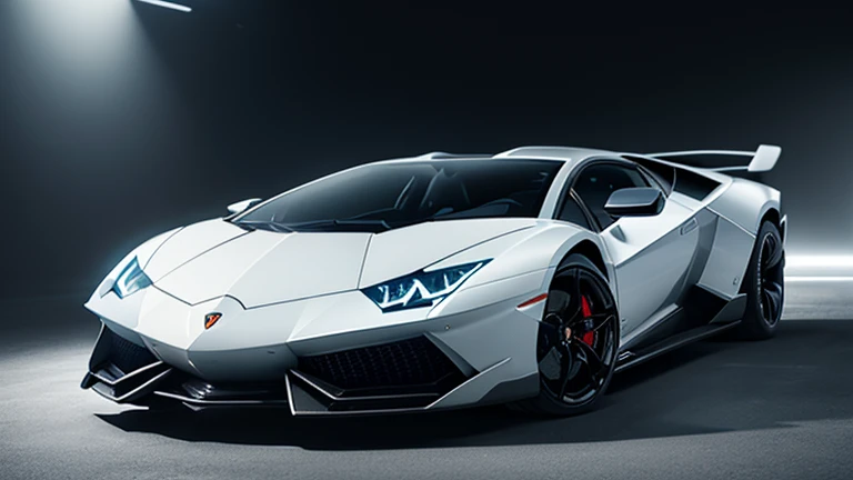 a movie still, full body photo of Transparent (Futuristic Lamborghini Revuelto Car) Newspaper and Stone surfaces and shades of Prismatic Navy Blue colors, Lamborghini logo on, 32K UHD Resolution, Topaz Gigapixel clarity, dramatic lighting, Hyper photo-realistic, 500PX photography clarity and styling, unreal engine, masterpiece quality. cinematic, hyper realism, high detail, octane render, White background