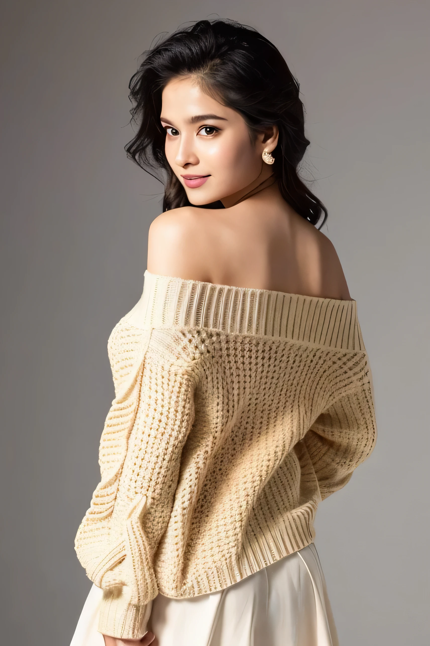 ((best quality)), ((masterpiece)), (detailed), Sachin bhaioff-shoulder sweater, 