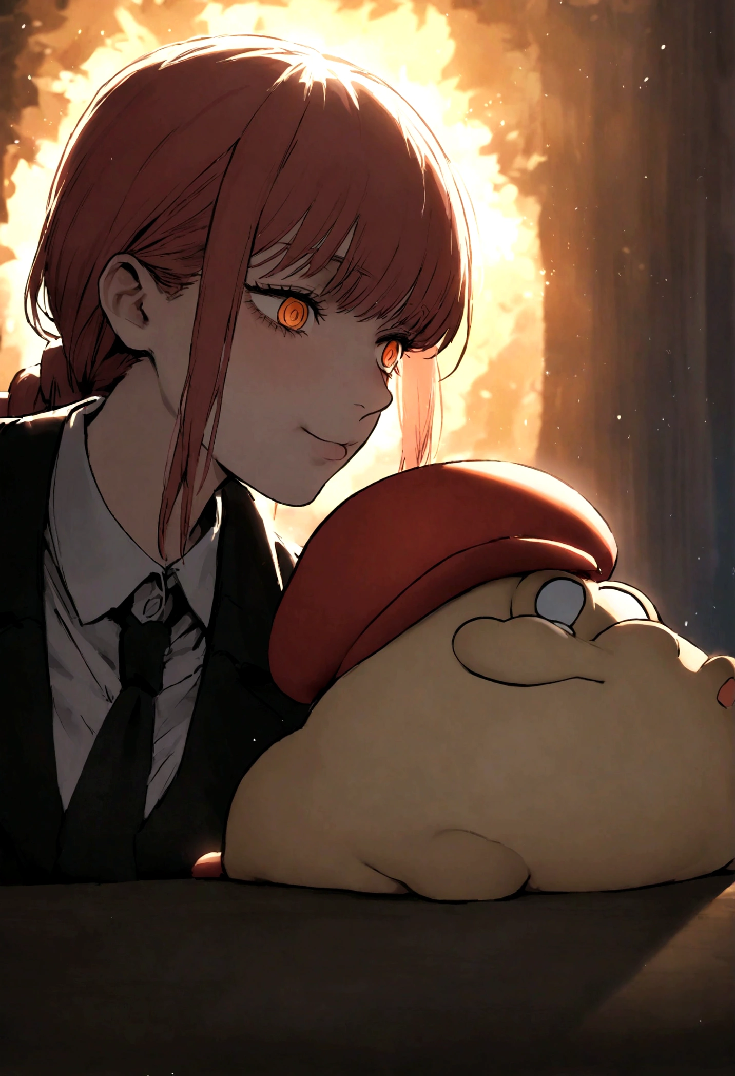 makima from chainsaw man, eating Mario Toad