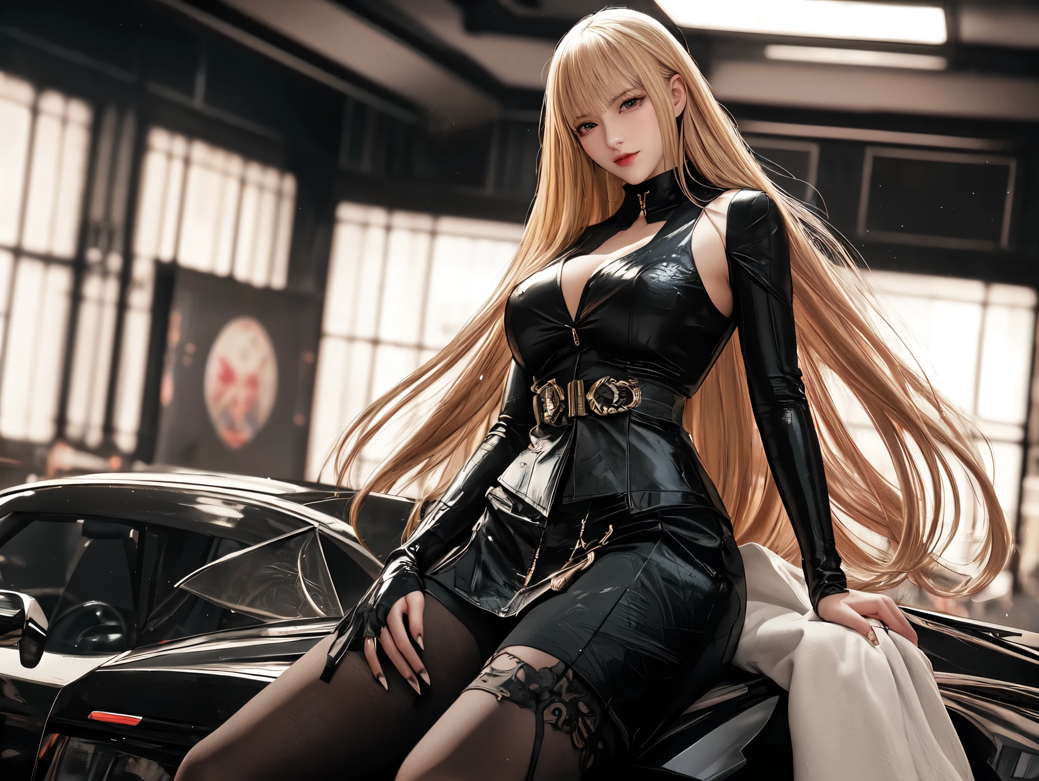 8k, masterpiece, bset quality, girl in white leather luxury vest outfit, glossy, sexy girl fantasy anime artwork, fantasy anime illustration, badass anime 8k, wallpaper 4k anime art, 4k anime art wallpaper, 2.5 d cgi fantasy anime artwork, 8k anime art wallpaper, detailed digital anime art, beautiful fantasy anime, epic anime artwork majestic, anime wallpaper 4k, detailed anime artwork, sexy, seductive, giant, women, anime style, best quality, extremely detailed, best silhouette), (details )font background, dark fantasy), (beautiful detailed face), high contrast, (best lighting details, extremely delicate and beautiful eyes), ((cinematic lights)) , colorful, super detailed, dramatic lighting, intricate details (1 girl, solo, sharp face, . Blonde, super long hair, bangs, long eyelashes, dynamic angles), blood splatter, black light swirling around character, depth of field, black light particles, (broken glasagic circle) . Luxurious lobby background, super cars, lights