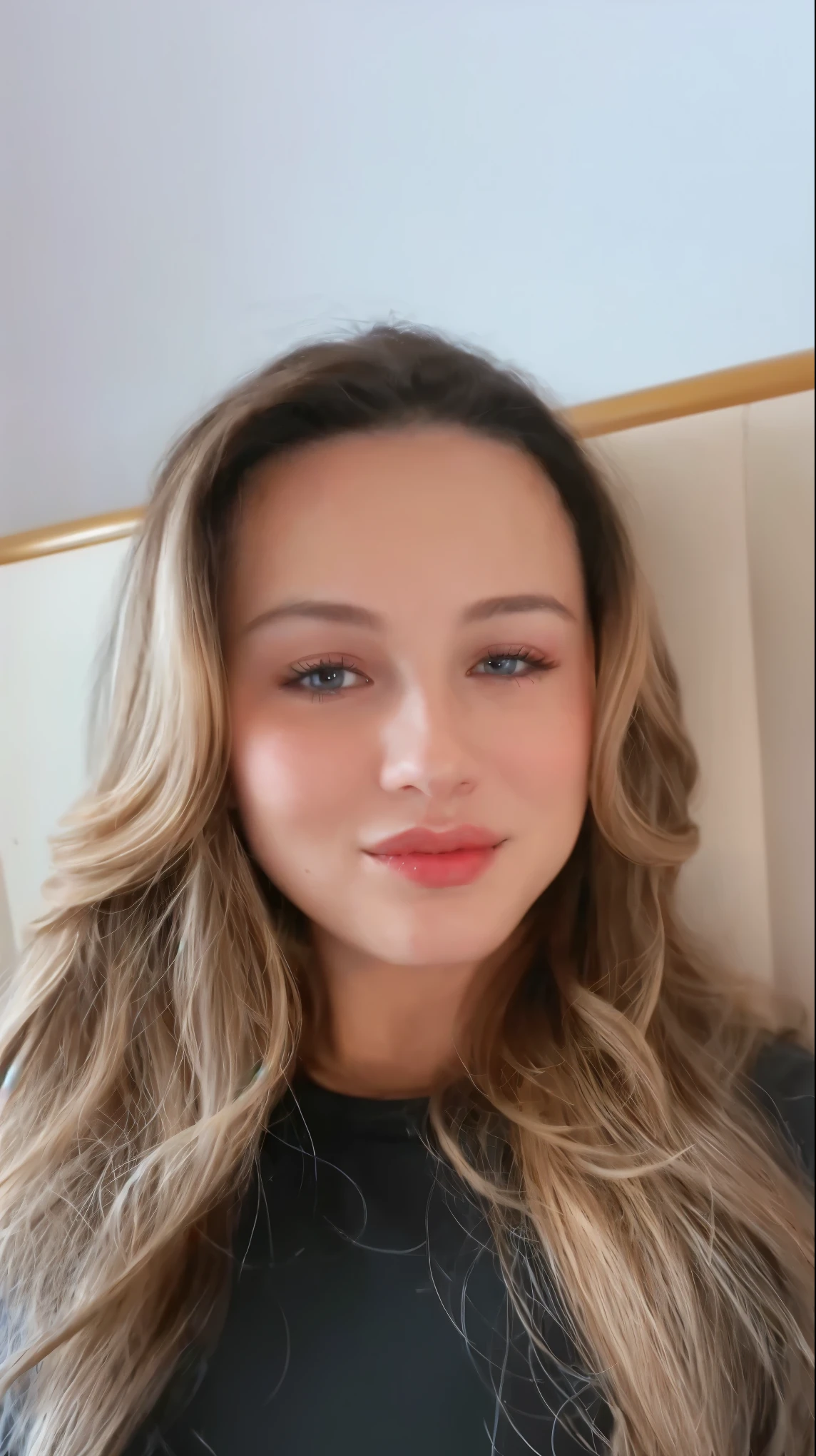 a close up of a woman with long hair and a black top, portrait sophie mudd, anastasia ovchinnikova, perfect face ), wide forehead, anna nikonova aka newmilky, angelina stroganova, flawless face, extremely beautiful face, 19-year-old girl, brunette with dyed blonde hair, no makeup wavy hair, soft portrait shot 8 k