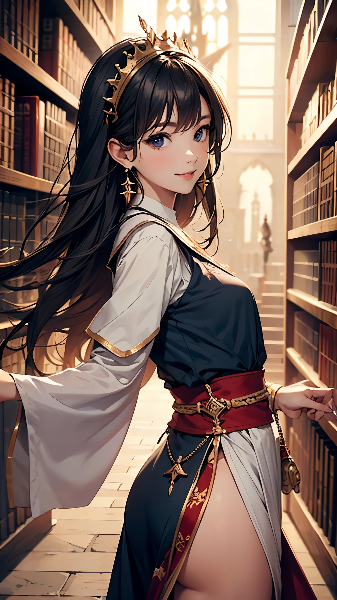 ((Biologically correct limb count))、((Full Body Shot, Full-body photo including face、Head to toe photos))、4K、masterpiece、((Focus on the face))、((Symmetrical facial features))、Eyes of meticulous depiction、Four beautiful women、Excellent style、Beautiful feet、(stockings、High heels with anklets)、Detailed depiction of the face、Small earrings、necklace、((Close-up photo of the upper body))、(dress)、sunset、(Low - Angle)、(smile)、((Hogwarts Library、Thick morning fog all around)、I can't see anything around me)、