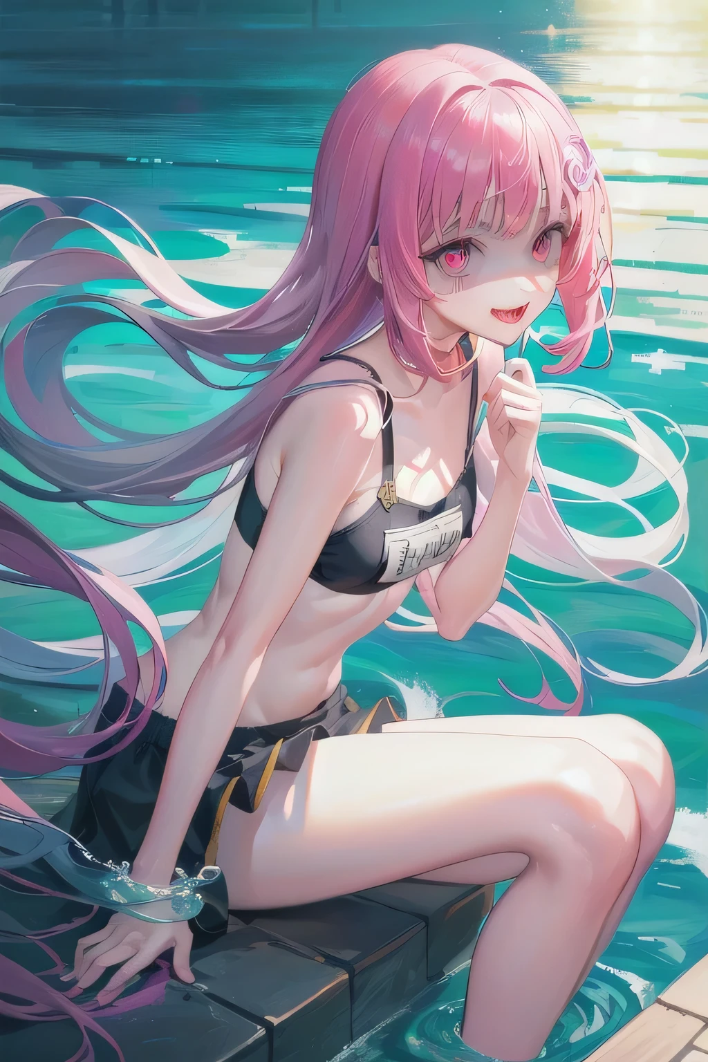 (Tabletop:1.0), (highest quality:1.4), (High resolution:1.2), From the side,Sharp contours, long hair, highest quality, masterpiece,Glasses,Voice of the Heart,yandere,Browsing Caution,nude,facial,Excessive ,Chest to chest,Ecstasy,saliva,blush,Heterochromia iridis,Colorful Hair,Dynamic composition,Swimwear,Pool Background