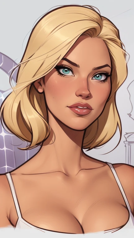 uma imagem de desenho animado de uma mulher com seios grandes e um colar, Betty Cooper, portrait of Emma Frost, Emma Frost, zenoscope, Gwen Stacy, Krenz Cushart e Artgerm, quadrinhos artgerm, phil noto arte em quadrinhos, J.. Scott Campbell, German style art, Artgerm e Warren Louw, J. Scott Campbell