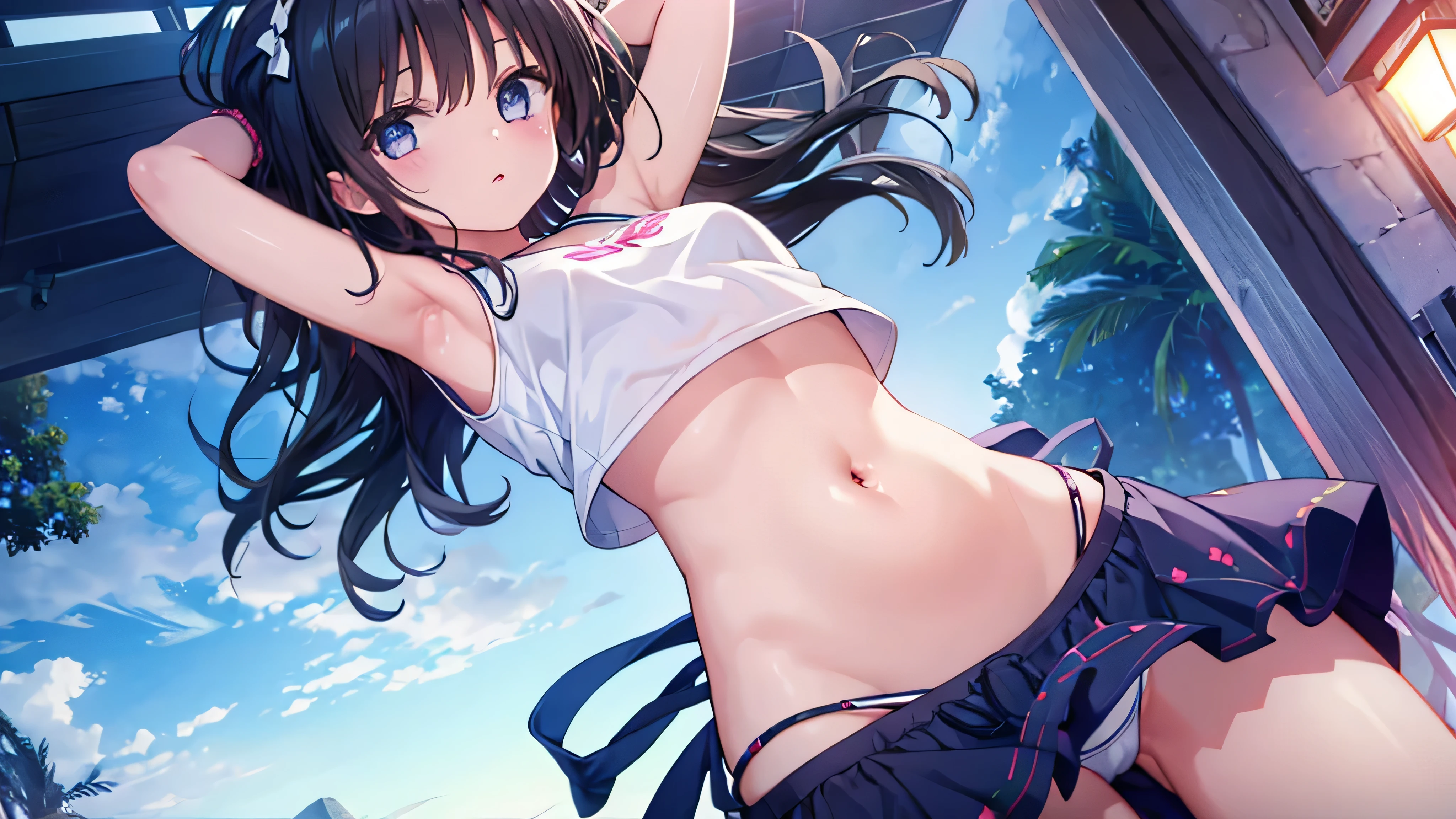 1 girl、belly on、Put your arms behind your back、No underwear