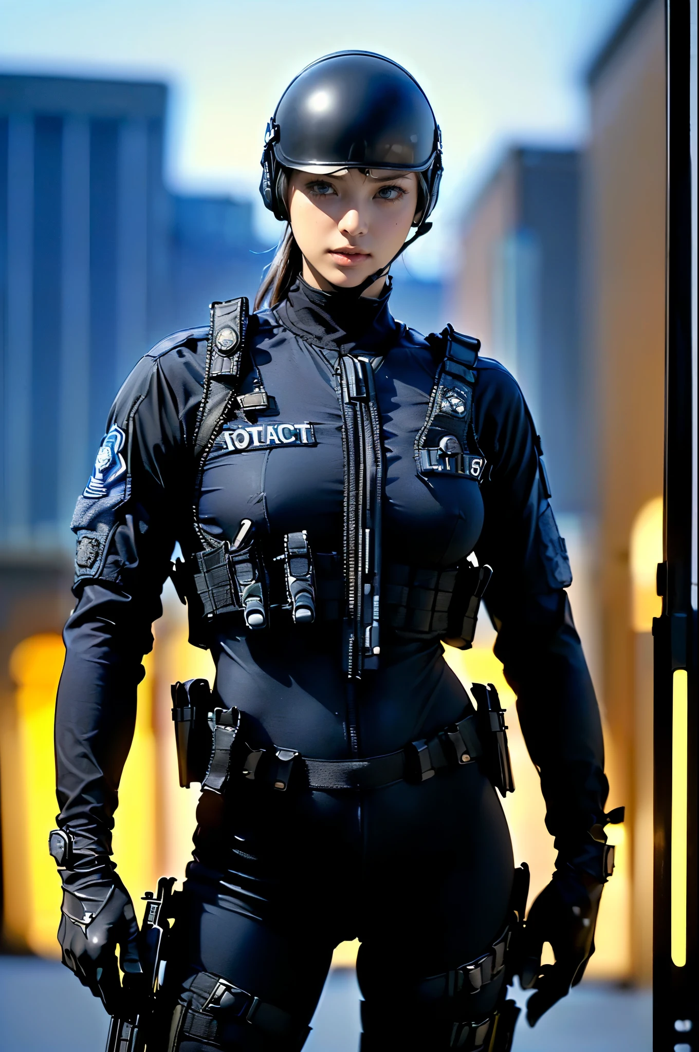 (One Woman),(((A female SWAT officer holds a rifle:1.5))),(((m16a2:1.5))),(((Black tactical bodysuit:1.5))),(((black special forces equipment:1.5))),(((Black headset:1.5))),(((black tactical holster:1.5))),(((Black Gloves:1.5))),(short hair:1.5),(front),(Beautiful Eyes:1.3),(Serious face:1.5),(Very detailedな顔:1.5),((Very detailedな女性の手の描画:1.5)),((Muscular:1.5)),(Sexy Looks:1.5),(Dark ruins in the background:1.5),(((Blur the background:1.5))),(Written boundary depth:1.5),BREAK(((masterpiece:1.5),(highest quality:1.5),(Very detailed:1.5),(High resolution:1.5),(Realistic:1.5),(Realistic:1.5),(Delicate depiction),(Careful depiction))),8k,wallpaper