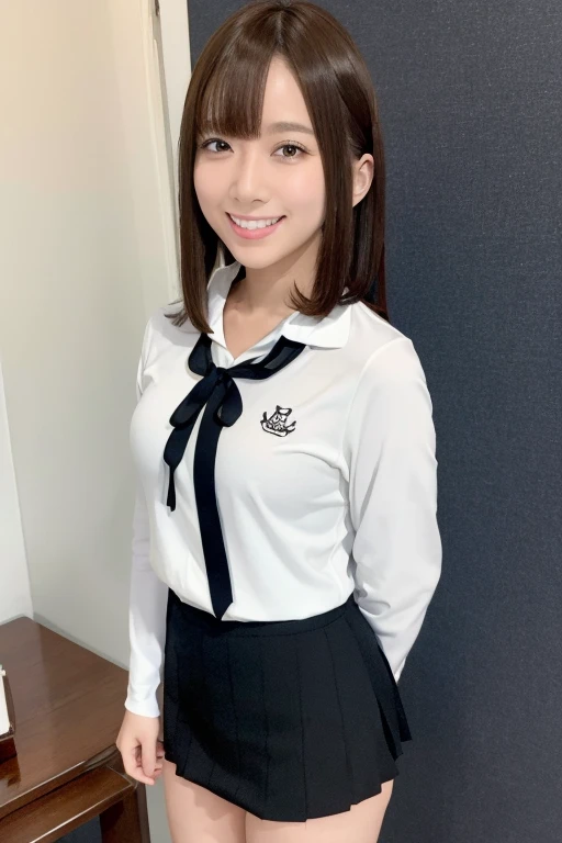 Gravure idol pose Hotel uniform White clothes high resolution Not too small bust Black Mini Skirt Skirts should be shortened
