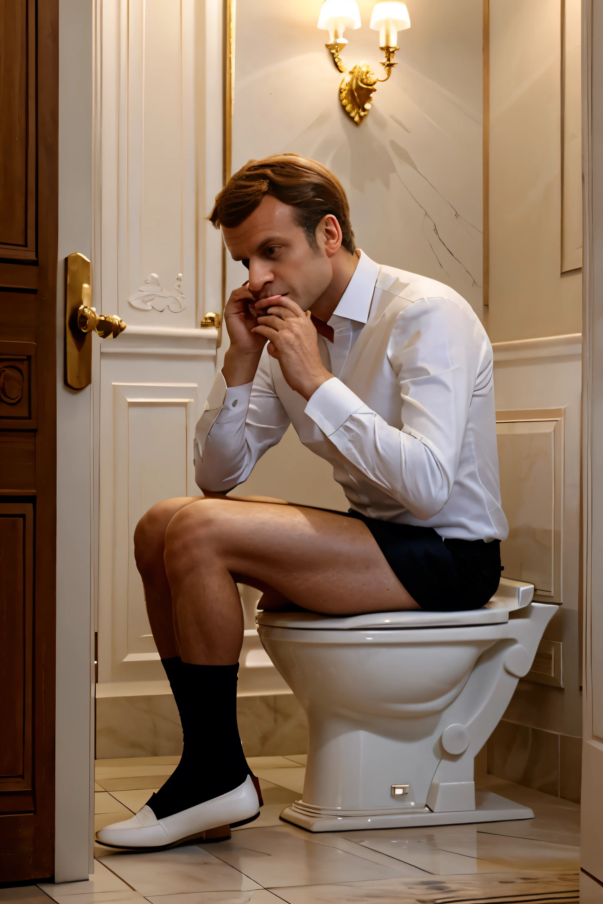 President of France Macron pooping on a toilet 