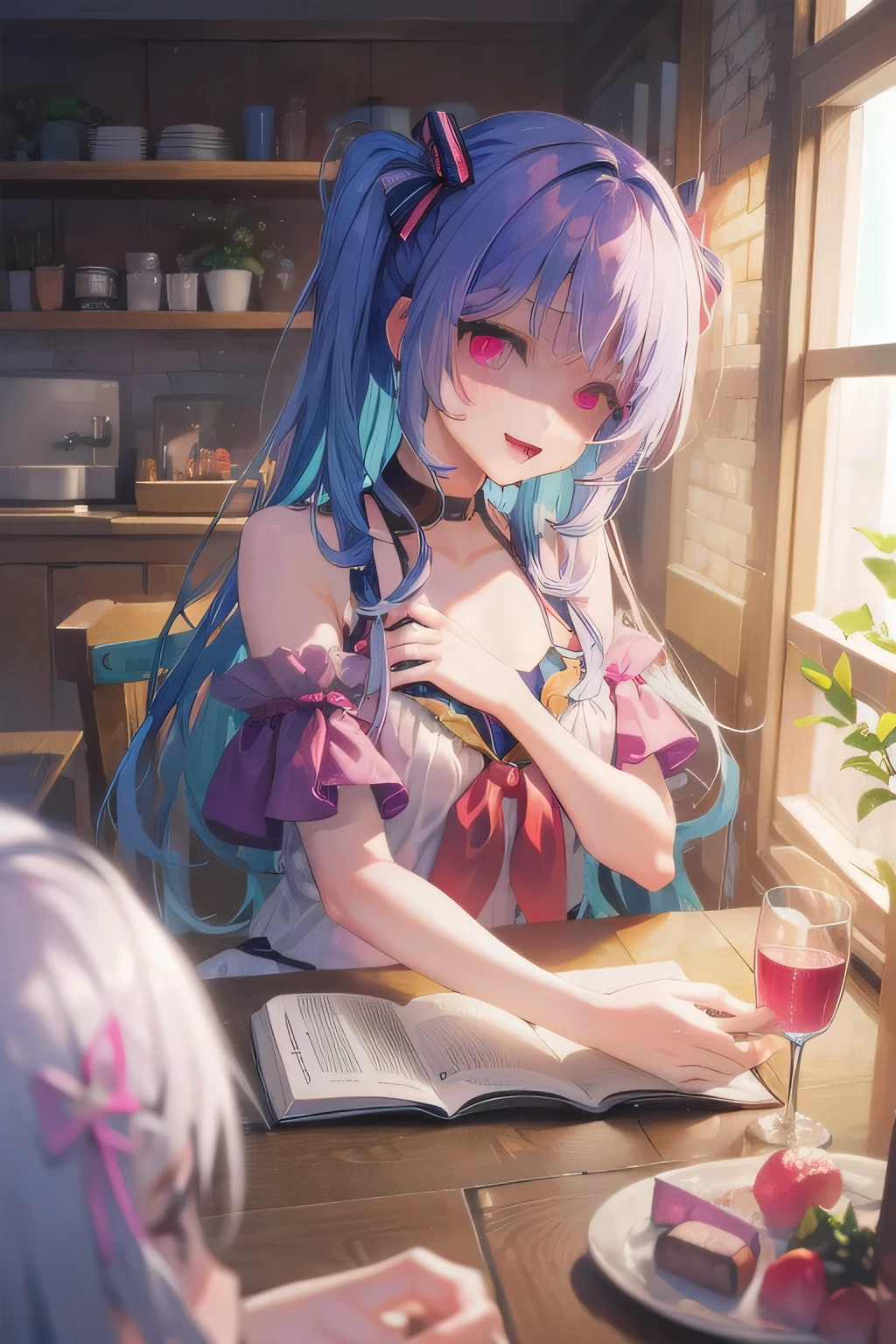 (Tabletop:1.0), (highest quality:1.4), (High resolution:1.2), From the side,Sharp contours, Long Hair, highest quality, masterpiece,Glasses,Voice of the Heart,yandere,Browsing Caution,nude,facial,Excessive ,Chest to chest,Ecstasy,saliva,blush,Heterochromia iridis,Colorful Hair,Dynamic configuration,Swimwear,horizontal line