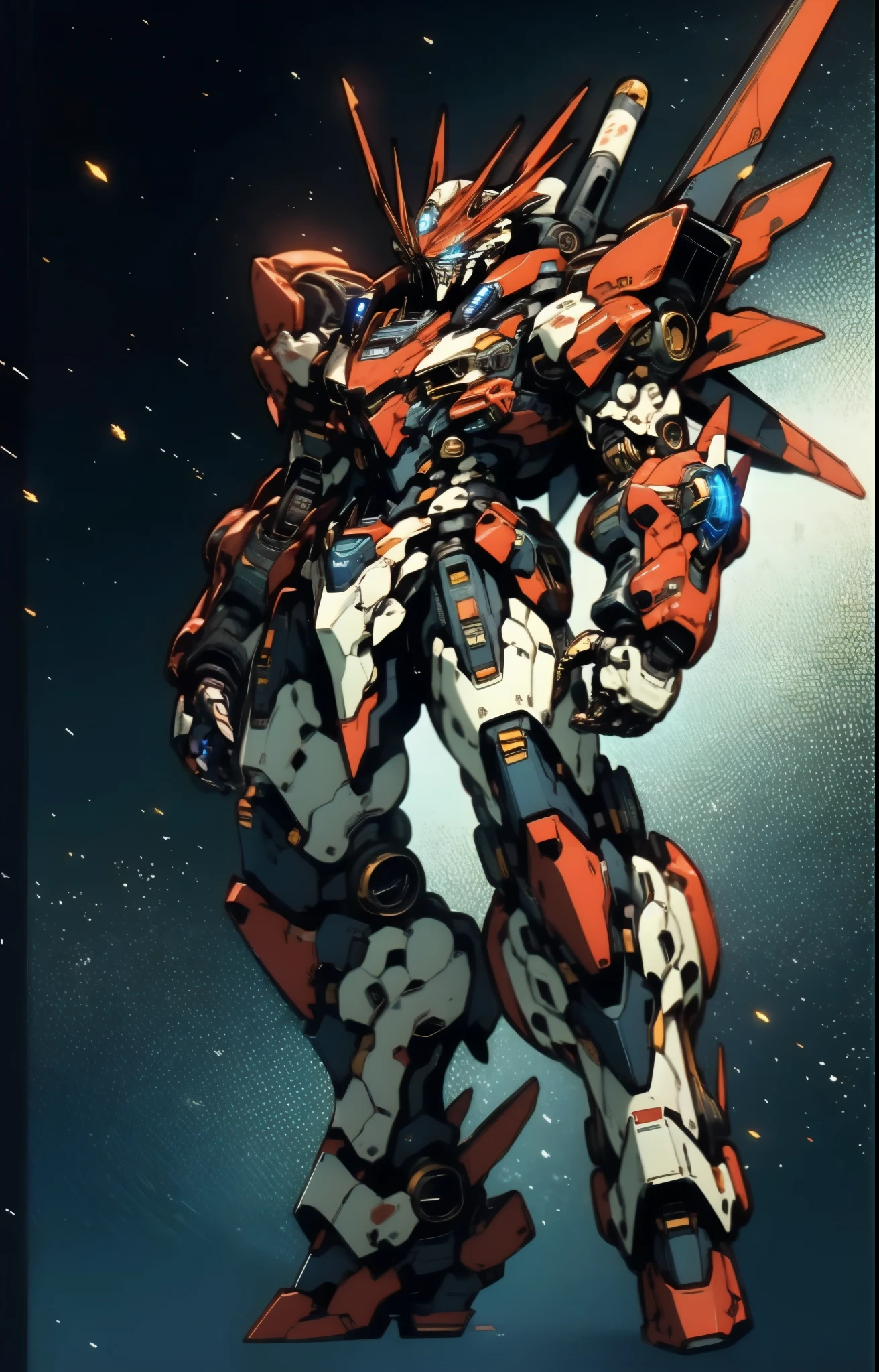 Humanoid Mecha, fully enclosed shoulder guards, matching arm and leg guards, full body, full armor, the design balances heavy with agility, (the color scheme is primarily white with red and blue accents, the concept Inspired by Military Robot, organic biotech armor, pose, standing, floating high above the futuristic sci-fi city), exquisite and mature art style, (aura effect, energy, glowing eyes, the armor glows), ((MRS)), metallic, dynamic, dramatic, high definition, best quality, highres, ultra-detailed, ultra-fine painting, extremely delicate, professional, perfect body proportions, anatomically correct, symmetrical face, extremely detailed eyes and face, high quality eyes, creativity, RAW photo, UHD, 32k, Natural light, cinematic lighting, masterpiece-anatomy-perfect, masterpiece:1.5