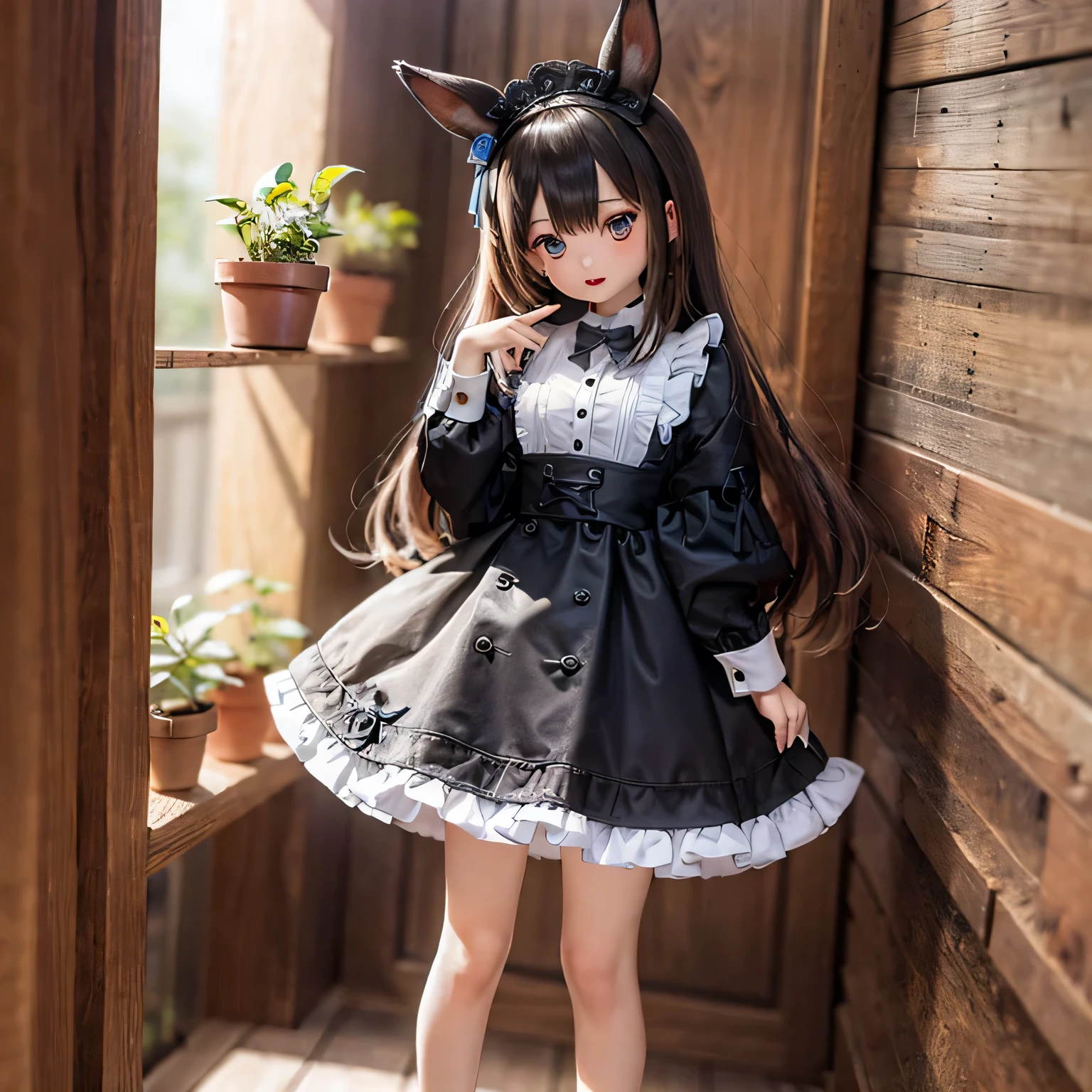 The rabbit girl is holding a big clock with Alice_Wonderland