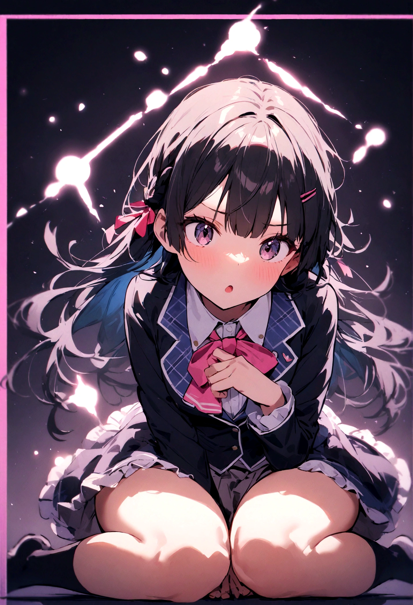 Sexy 1girl, tsukino mito \(1st costume\), nijisanji, "?". knees together feet apart, lotus position.
BREAK
(neon borders:1.3), masterpiece, best quality, very aesthetic, absurdres