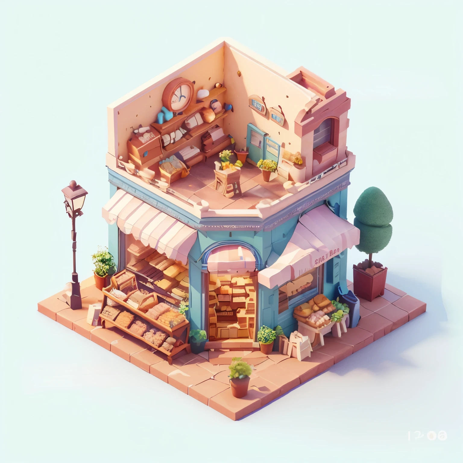 a close up of a small building with a store front, high detailed store, cute bakery shop, isometric art, fantasy bakery, isometric illustration fun, isometric illustration, stylized 3d render, 3 d render stylized, 3d isometric, 3 d isometric, not isometric, bakery, 3 d stylize scene, 3 d illutration