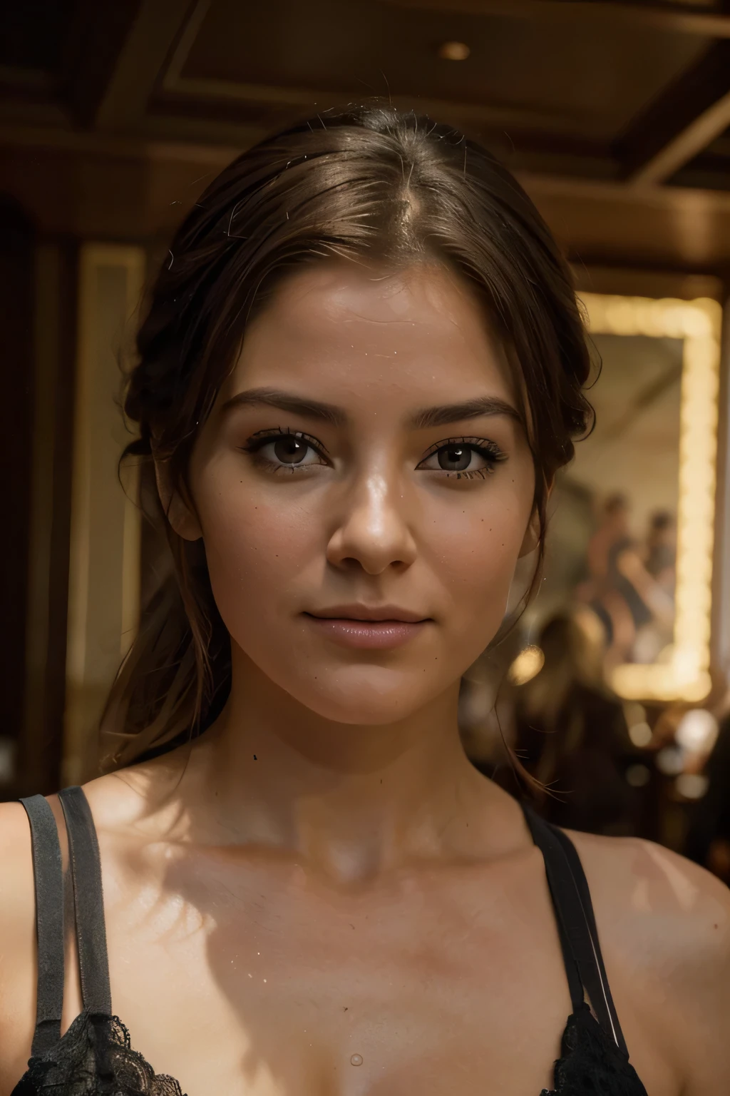 Breathtaking cinematic photo of a 30 year old girl with cheveux bruns and yeux marrons, heureux, expression joyeuse, closed mouth, beau lips, Intricate details, faible profondeur de champ, very detailed, high budget, epic Hollywood movie, magnifique, chef-d'artwork, prime, professionnel, very detailed, detailed skin texture, (rougir: 0.5), (chair de poule: 0.5). (the most beau woman in the world) (cheveux bruns) (Short, curly hair, les cheveux sauvages, elegant coupe) visage mince, nez fin, beau, very beau, parfait face, mince body (mince), (cheveux bruns) (yeux marrons ) (peau blanche) beau corps, face ouest, Yeux predators, pink lips, thick thighs. Tout le corps, Beauté occidentale, nez fin, beau, parfait, décore de foret pas trop prononcé((Best quality)), ((ultra resolution)), ((photorealistic: 1.4)), (Intricate details), parfait face, se maquiller: 1.5 , visage clair, Facial details. vue de face ((uniforme, costume tactique, disguise of'agent, ESPIONNER))