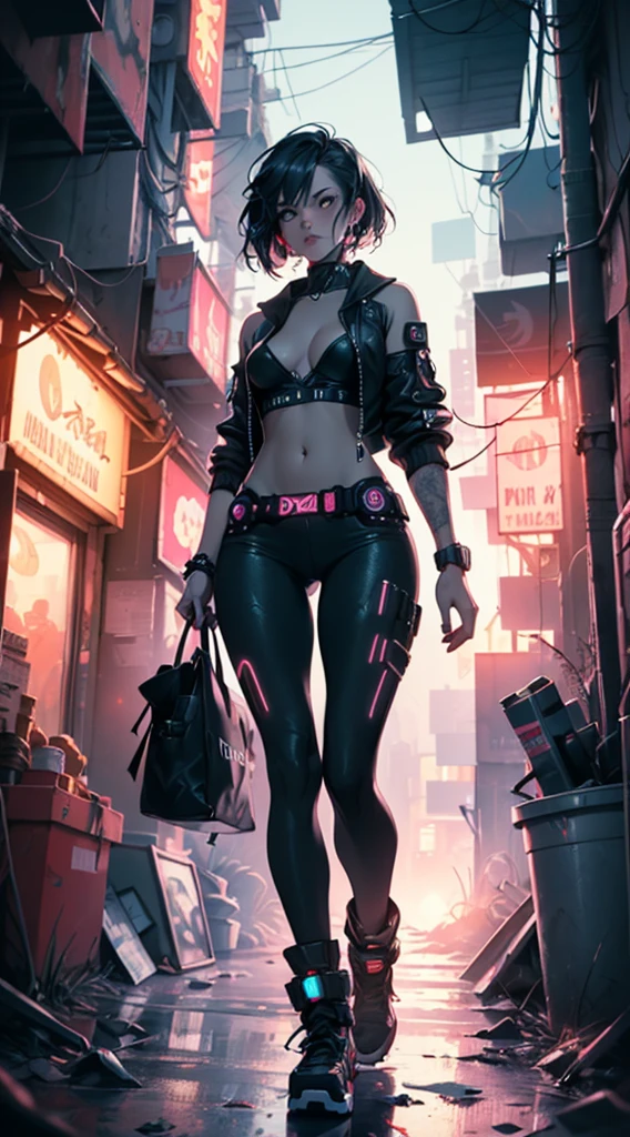 (an artistic photograph of a cyberpunk prostitute),full body shot, centered, (extremely detailed:1.2), (intricate neon slums in the background:1.1), hyper-detailed, (soft lighting:1.2), high resolution, filmic grain.