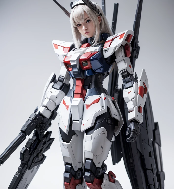 Textured skin, Super Detail, Attention to detail, high quality, 最high quality, High resolution, 1080p, hard disk, beautiful,(Gundam),Beautiful cyborg woman,Mecha Cyborg Girl,battle mode,Girl with a mechanical body,She wears a futuristic Gundam mecha,Full Body Shot