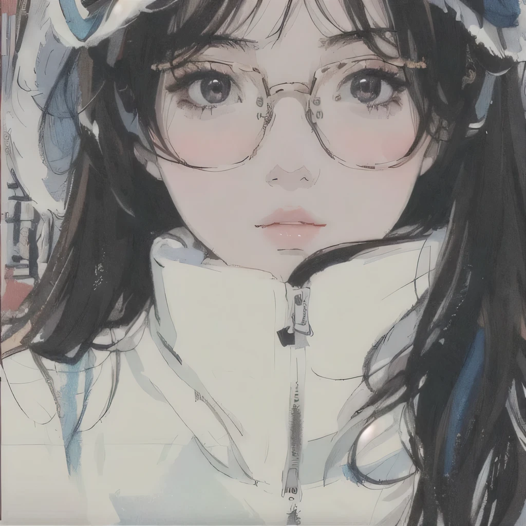 There is a girl wearing glasses and a hat, Artwork in the style of Guweiz, guweiz, Detailed portrait of anime girl, Beautiful anime portrait, Soft anime illustration, Practical. cheng yi, Lo-Fi Girl, Beautiful character painting, Practical cute girl painting, guweiz masterpiece, Drawn by Japanese anime artist, Portrait of Lofy, Stunning anime face portraits