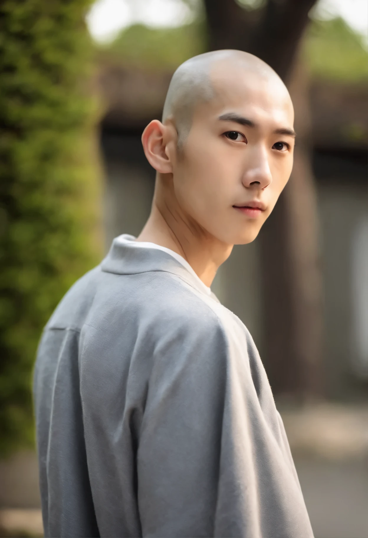 Japanese shaved head male high school student、Completely naked、bare ass、Raw butt、
