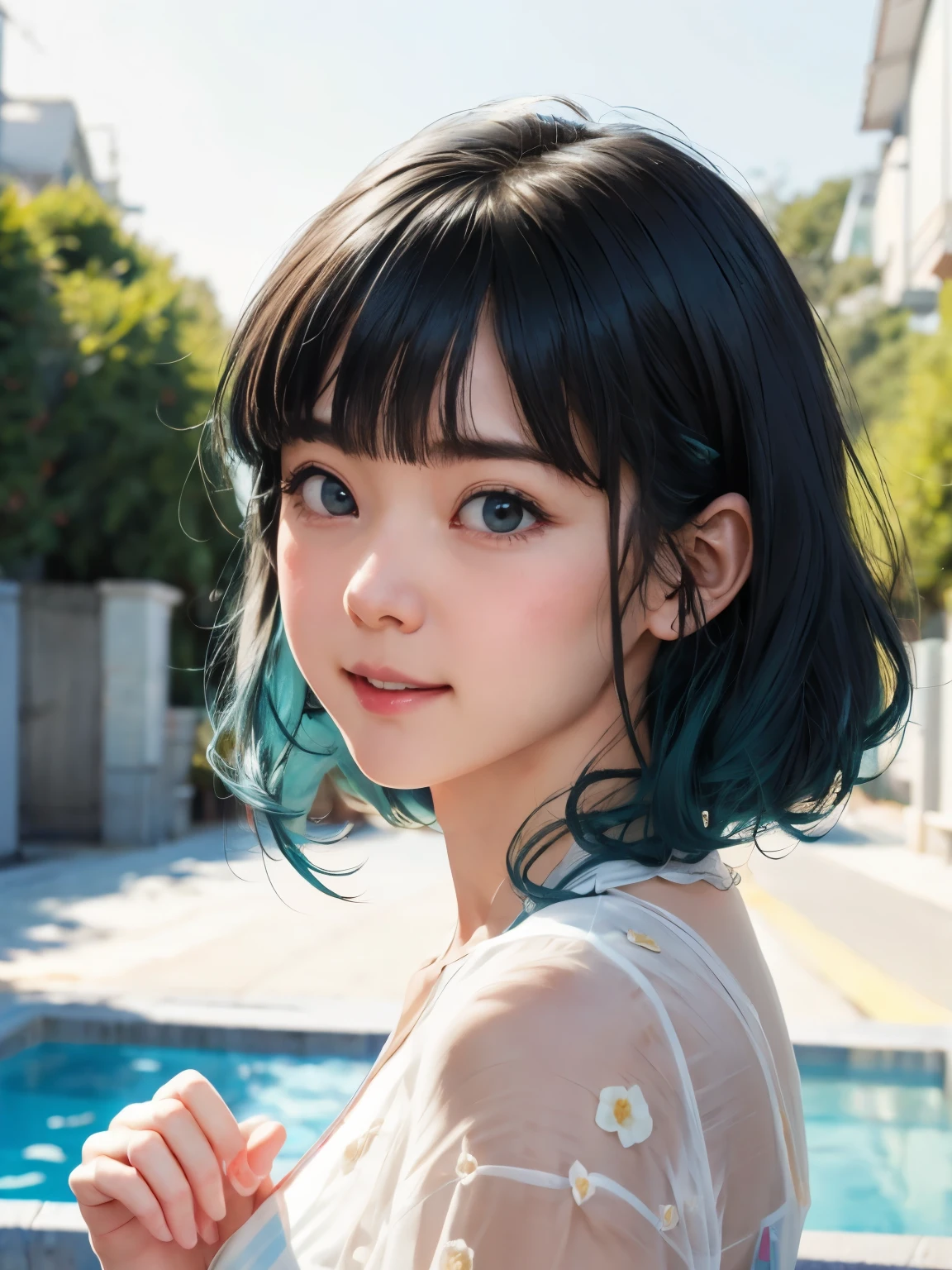 1 girl、highest quality、Realistic、alone、Written boundary depth、Natural soft light、Daytime、charm、Beautiful Face、Cleanliness、Pure Face、White skin、cute、short hair、prohibit、Beach、Light of the sun、Nedium Breast Body Esbian、((セーターを着たBeautiful Faceの黄金比 対称性のあるBeautiful Face))、Long neck、Listen carefully、prohibitのあるきれいな短いボブヘア、Laugh with your mouth closed、Perfect hands指、Perfect hands、Perfect body、Perfect Face、Shine a light into your eyes、Perfect Anatomy:1.4、とてもcuteスーパーモデル:1.4、{Huge|big|Hugeな|Mega} chest:2, chestの谷間:2、transparent、transparent性、Grossoiseture、Shine、Cool feeling、Beautiful gradation blue sky:2、(((Absurd beauty:1.6)))