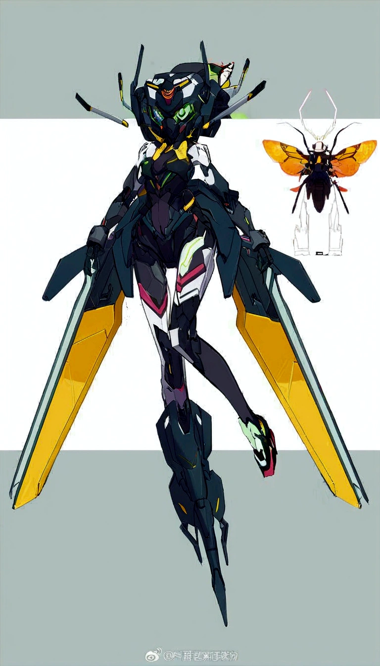 (Daisaku),(Need),(Super meticulous),(full bodyesbian:1.2), 1girl, a close up of a cartoon character with a bug on her back, human structure bee concept art, anime robotic mixed with organic, mechanized valkyrie girl, insect trainer girl, cyborg wasp, biopunk cyborg wasp, # mecha, mechanized soldier girl, interesting character design, female mecha, cyberpunk cyborg wasp, cyberpunk bee, cyberpunk anime girl mech, ,(Beautiful and delicate eyes),