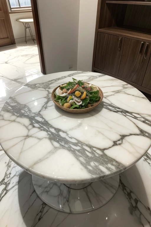 Imagem de salada em um prato, on top of a marble table