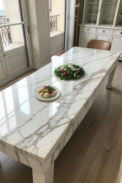 Imagem de salada em um prato, on top of a marble table