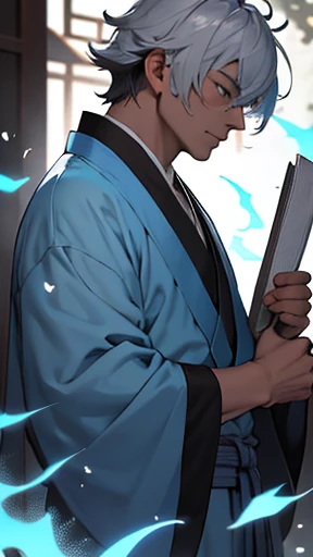 anime - style image of a man in a long coat walking in a room, inspired by Okumura Masanobu, hijikata toushirou, hijikata toushirou of gintama, inspired by Munakata Shikō, alchemist library background, he is in a alchemist lab, best anime 4k konachan wallpaper