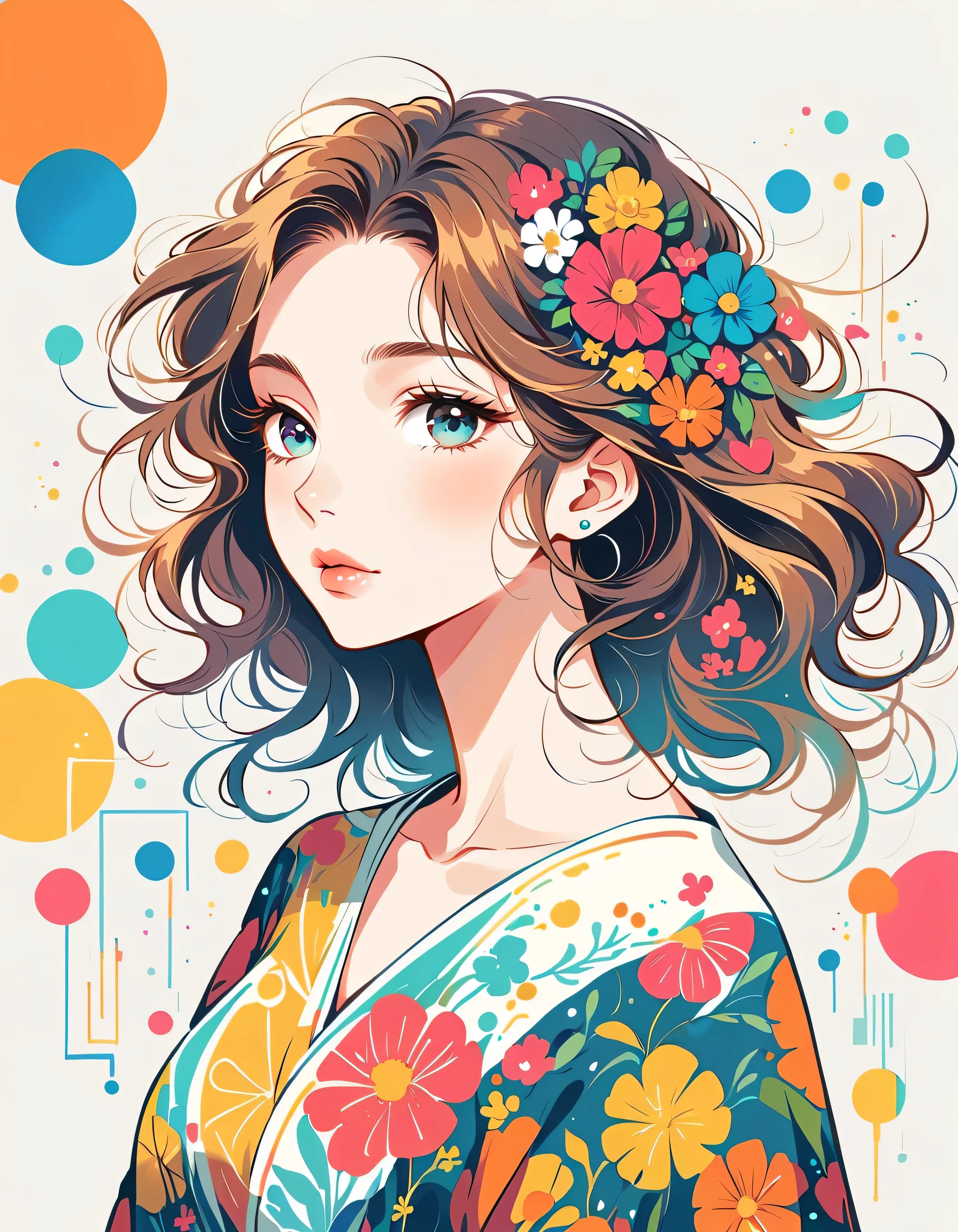 Mai Yoneyama Style、The most beautiful girl of all time、Lips in Love、Colorful flowers、Simple line initials、Abstract art、Urban Background