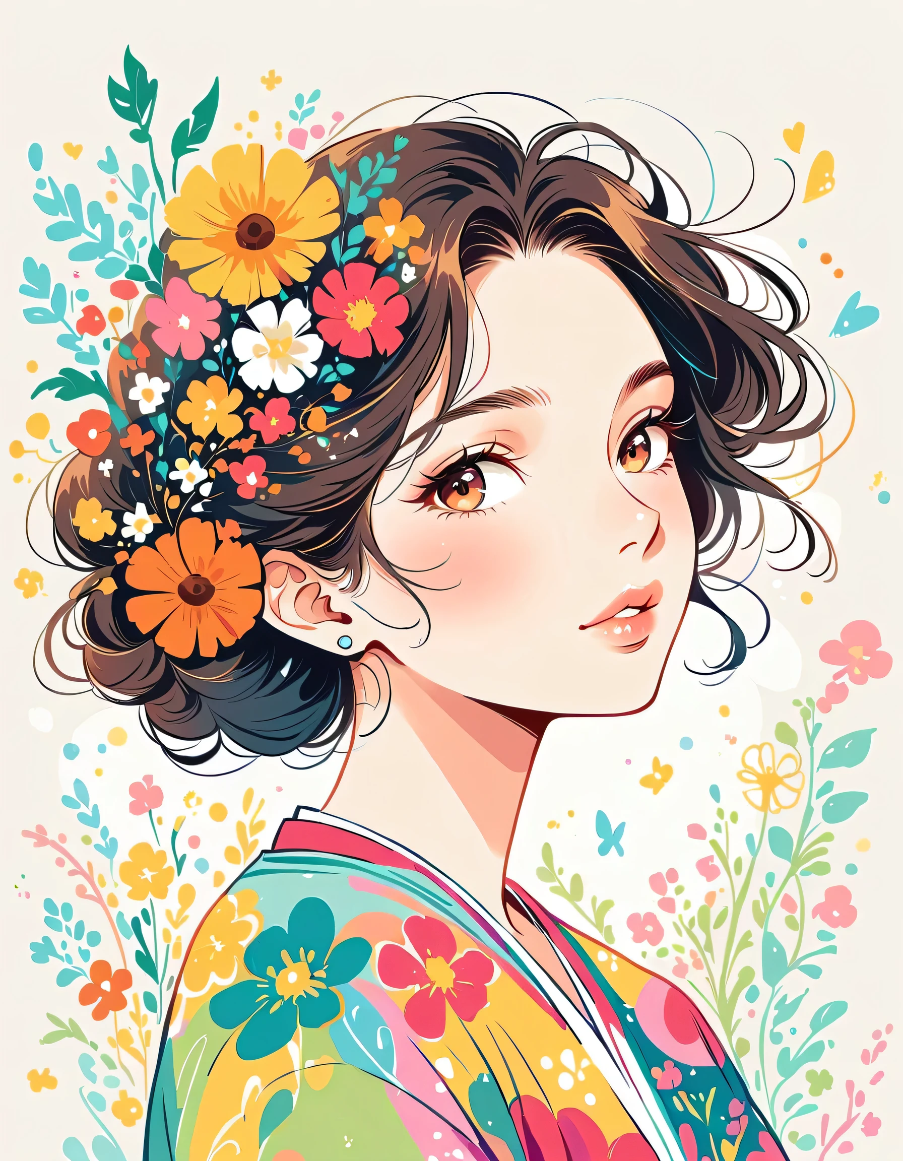 Mai Yoneyama Style、The most beautiful girl of all time、Lips in Love、Colorful flowers、Simple line initials、Abstract art、Urban Background