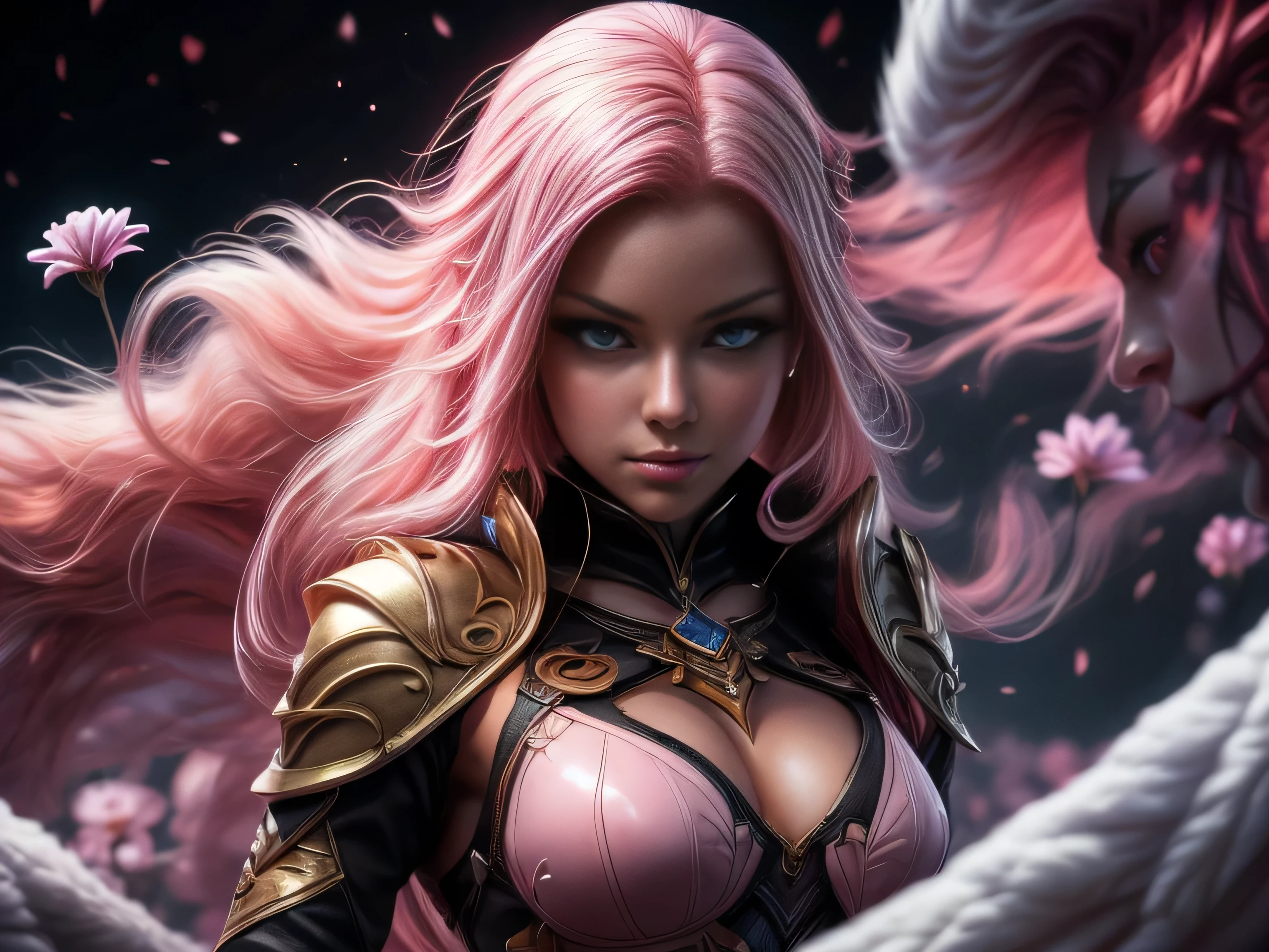 (Best Quality, 8K, Masterpiece, HDR, Soft Lighting, Picture Perfect, Realistic, Vivid), Nine tails of snow white fox(1.0), milk fox tail(1.0), nine tailed fox, anime girl with pink hair and pink, dressed in sexy leather suit, beautiful fantasy anime, very beautiful and cute fox girl, pink flower rain, background blur, anime fantasy, work in the style of Gouves, realistic:1.37, view from above, lies in pink flowers, horizontal view, (ultra high quality fantasy art), masterpiece, male model, ultra high quality female character designs, anime art with 8k development, realistic anime art, highest quality wallpaper illustrations, complex ultra high quality accurate female characters faces, high quality design and accurate physics (super-quality fantasy style)), art, dark fantasy)) Style), masterpieces, super-quality characters, anime resolution - 8K, realistic anime art, wallpapers with the highest quality illustrations, ultra-high detail of faces, high-quality design and physics accuracy), color, depth of field, shadows, ray tracing, production of high-quality computer wallpapers and 8K resolution, (Accurate simulation of the interaction of light and materials)], [High-quality detailed hair [More about beautiful and shiny red hair]], (Beautifully detailed hands [perfect fingers [Perfect nails]], (perfect anatomy (perfect proportions)))) [[Full length]], [Perfect color combination (Accurate imitation of the interaction of light and material)], [art that conveys the meaning of the story ]
