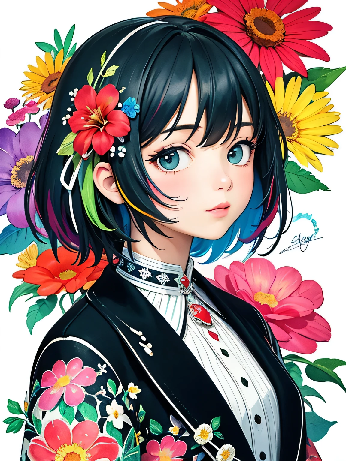 Black Star Red and White Style、(((stylish fashion))), 8K Quality、Intense watercolor, Detailed watercolor art, Watercolor splash, Surreal, avant-garde pop art, Beautiful and expressive paintings, Beautiful artwork illustration, Very colorful tones, wonderful, Cool beauty, highest quality、Official Art, Vector art, Stylish design, (((The most beautiful girl))), (((highest quality))), HDR, ((detailed)), (((Doodle Art)), ((masterpiece)), ((Super detailed)), (((Colorful flowers))),(((Stylish))),