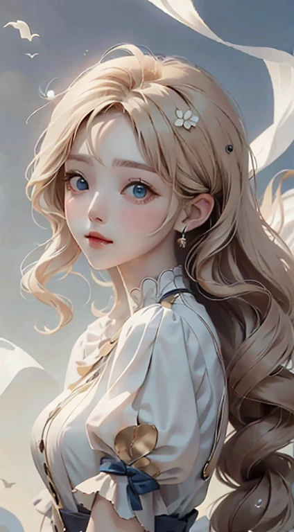 Long hair blowing in the wind, blue eyes, blonde、Masterpiece、Highest quality、Ultra delicate、Beautiful person,
