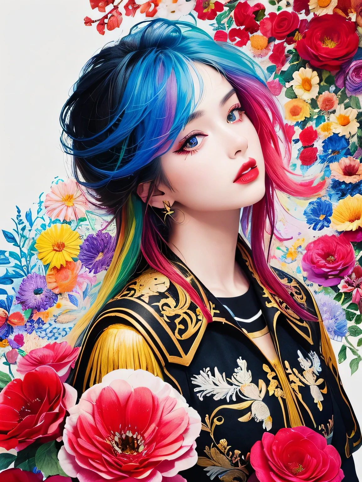 Black Star Red and White Style、(((stylish fashion))), 8K Quality、Intense watercolor, Detailed watercolor art, Watercolor splash, Surreal, avant-garde pop art, Beautiful and expressive paintings, Beautiful artwork illustration, Very colorful tones, wonderful, Cool beauty, highest quality、Official Art, Vector art, Stylish design, (((The most beautiful girl))), (((highest quality))), HDR, ((detailed)), (((Doodle Art)), ((masterpiece)), ((Super detailed)), (((Colorful flowers))),(((Stylish))),