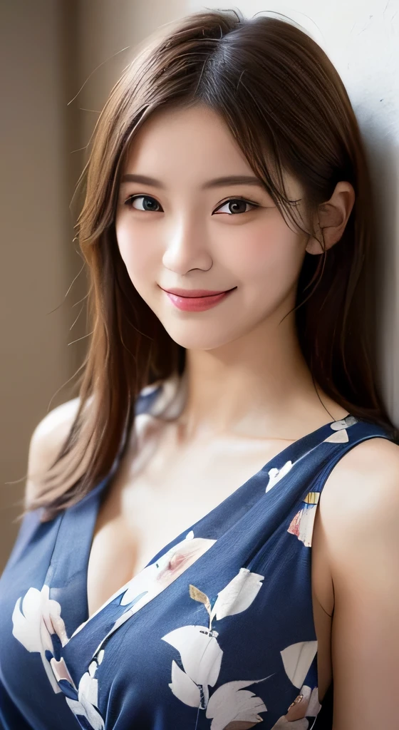 (Ultra-high resolution, highest quality, masterpiece: 1.2), (Realistic, PhotoRealistic: 1.37), Super detailed, (Japanese-style room:1.2), (Portrait),Professional Lighting, Photon Mapping, Radio City, Physically Based Rendering, masterpiece, Rich details, (Beautiful Face:1.2),(Fine Eyes), (Clear Face), (Detailed face description), (Detailed hand description), (masterpiece), Realistic, Extreme light and shadow, Shiny skin,Shiny Hair, One Girl, 18-year-old, Japan, cute,Beautiful,(smile,Happy:1.3),Gradient Brown Hair,Small Tall, thin: 1.2, double, Disheveled Hair, fine clavicle, clavicle, (Large Breasts:1.37), (yukata, Micro Mini, Side bust, Bare waist, Bare Armpits, Cleavage: 1.2),