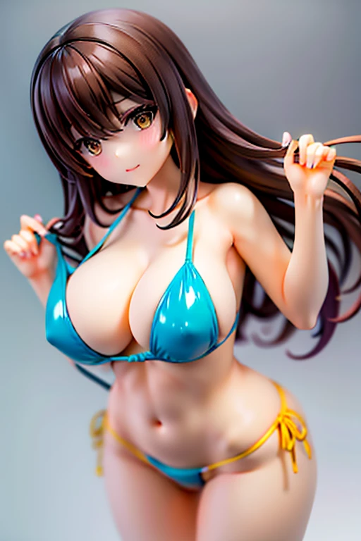shiina kokomi,brown hair,yellow eyes,medium hair,big breasts,Bust 85 cm,Wedgie in the crotch,micro string bikini,open leg pose