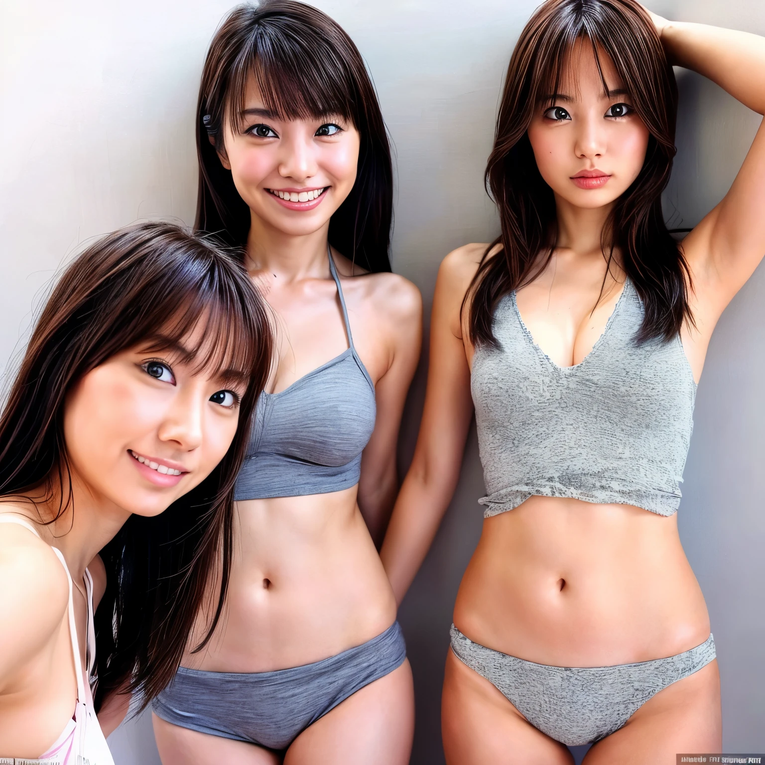 Identical twin sisters、22 years old、Exactly the same face、Exactly the same body type、Exactly the same hairstyle、Instagram model from another dimension, by 2 person, Imaginative, Metaphysical, Whimsical, Anaglyph Style, 1 Japan, Cute Face, 18-year-old,