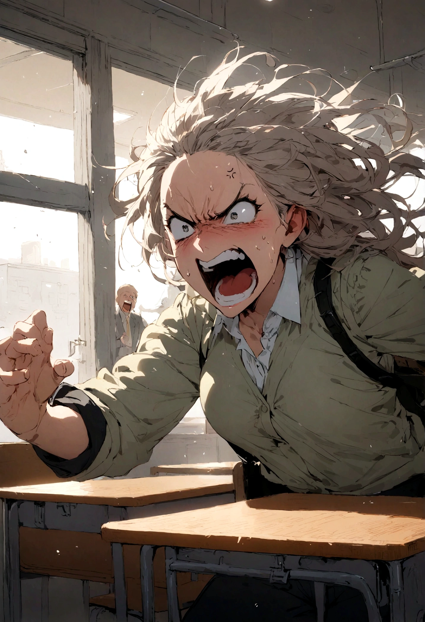 student screaming in anger, classroom environment,