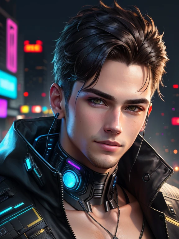 Background change, realistic face, handsome boy, cyberpunk 8k