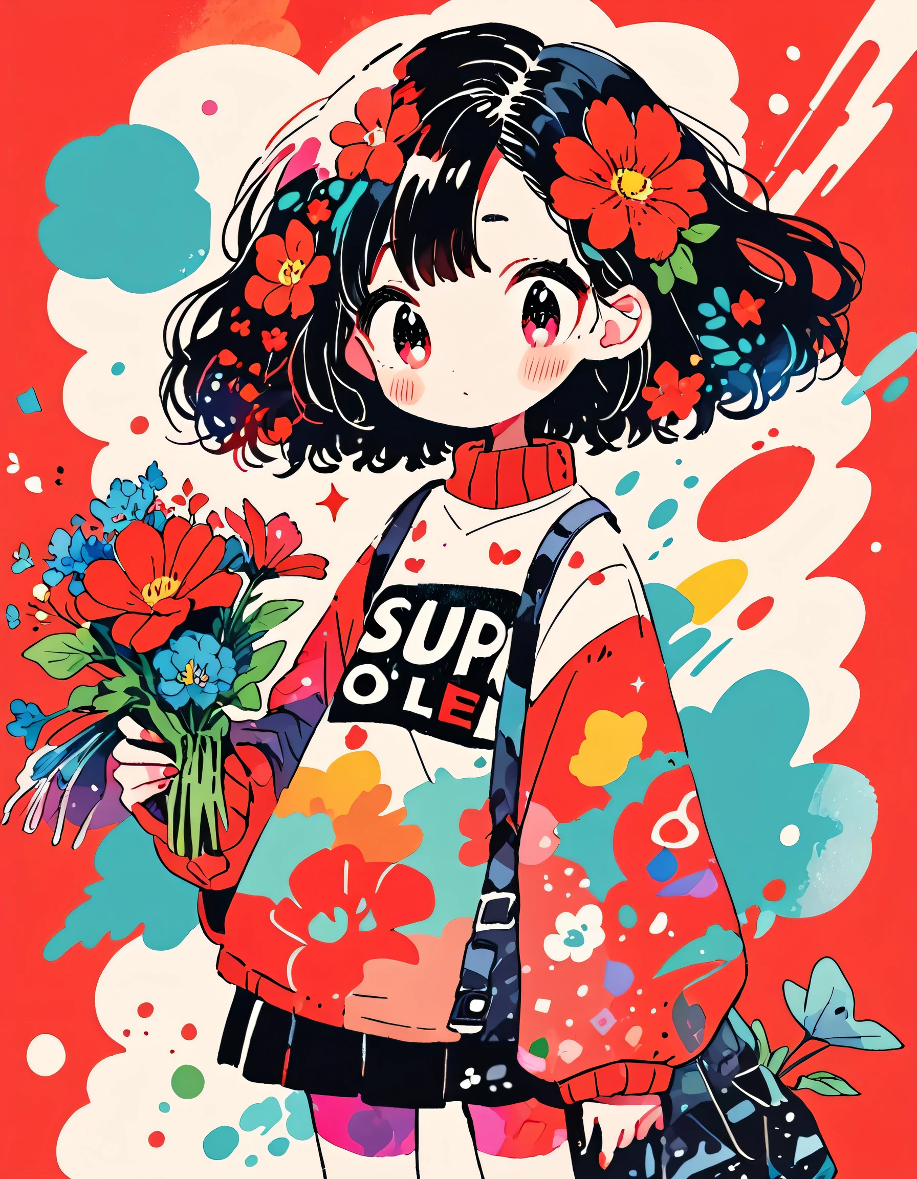 Black Star Red and White Style、(((stylish fashion))), 8K Quality、Intense watercolor, Detailed watercolor art, Watercolor splash, Surreal, avant-garde pop art, Beautiful and expressive paintings, Beautiful artwork illustration, Very colorful tones, wonderful, Cool beauty, highest quality、Official Art, Vector art, Stylish design, (((The most beautiful girl))), (((highest quality))), HDR, ((detailed)), (((Doodle Art)), ((masterpiece)), ((Super detailed)), (((Colorful flowers))),(((Stylish)))