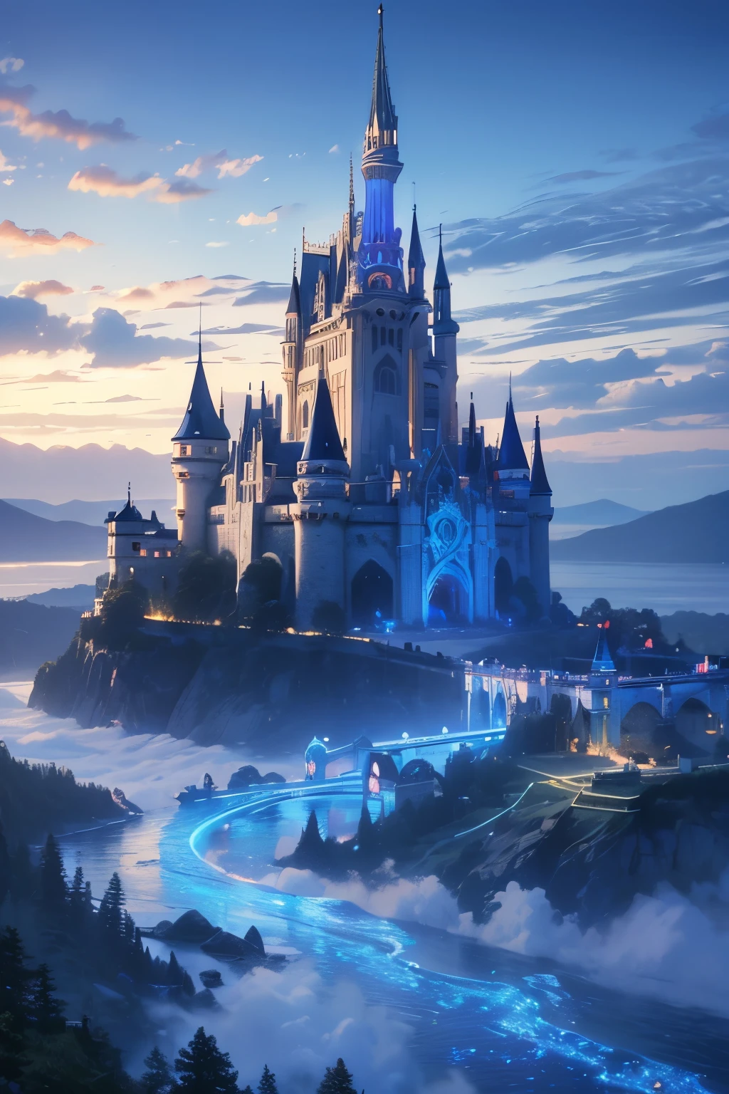 (magical pretty null blue stream overlay scene), (null), (cloud), Soft lighting, Clean background, beautiful null scenery, masterpiece, high quality, Beautiful graphics, High detail,By Thomas Kinkade, Art Station, Sharp focus, Inspiring 8k wallpapers, floating castle in the sky