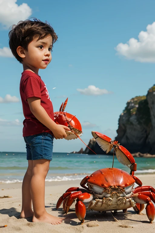 a boy with a crab and his winged mom animated