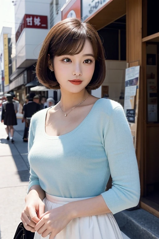 1woman、(Solo:1.3)、(Super beautiful)、(ultra beautiful faces)、Japan actresses of the 1950s、(Clothes that were popular in the United States in the 1950s)、upperbody shot, Short Hairstyles of the 1950s, in the United States in the 1950s