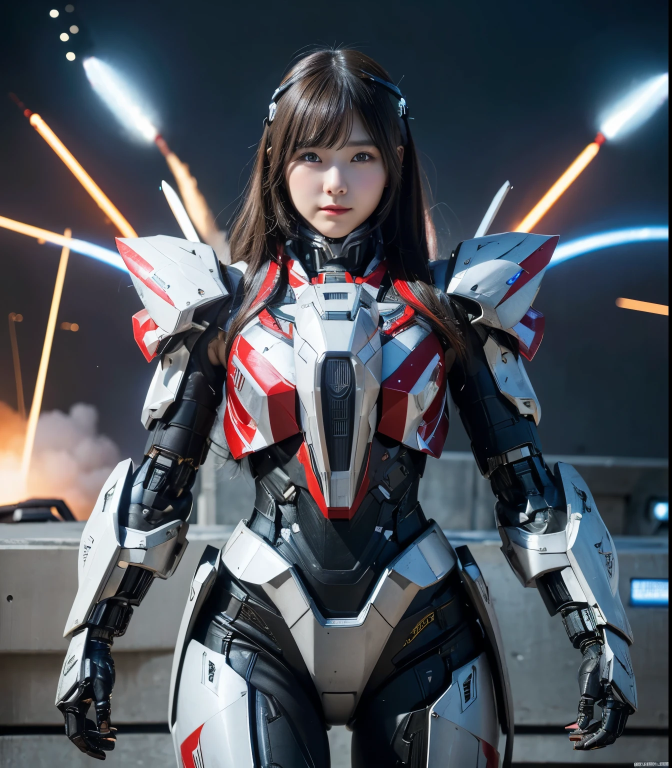 Super detailed, advanced details, high quality, High resolution, 1080p, hard disk, beautiful,(war machine),Armor War,(Rocket Missile)Capture the big picture,beautiful,Mecha cyborg girl,battle mode,Mecha body girl,She is wearing a futuristic war machine weapon mecha