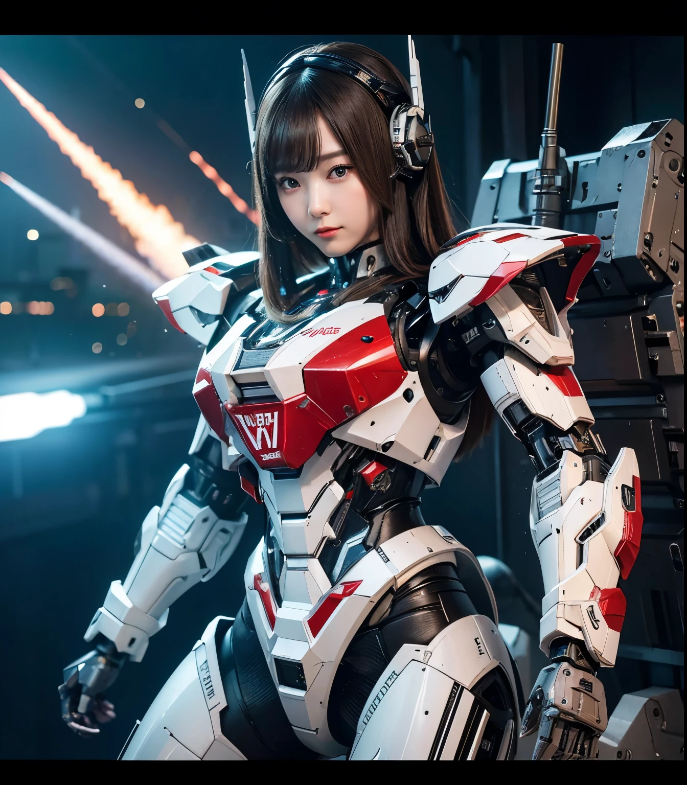  Super detailed, advanced details, high quality,  High resolution, 1080p, hard disk, beautiful,(war machine),Armor War,(Rocket Missile)Capture the big picture,beautiful,Mecha cyborg girl,battle mode,Mecha body girl,She is wearing a futuristic war machine weapon mecha