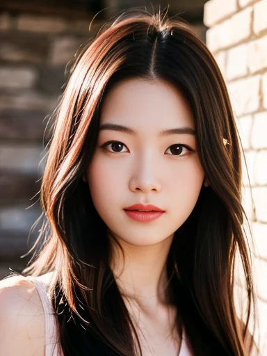 Japanese female 1 person, 15 years old, Realistic, Exquisite face, alone, Pink .  (White skin: 1.8, ), The look of temptation, Warm lighting: Sunny day, (RAW Photos:1.2), (Realistic), Full body shot, background:Inside the old castle,  (Hair Color:black, long hair, )