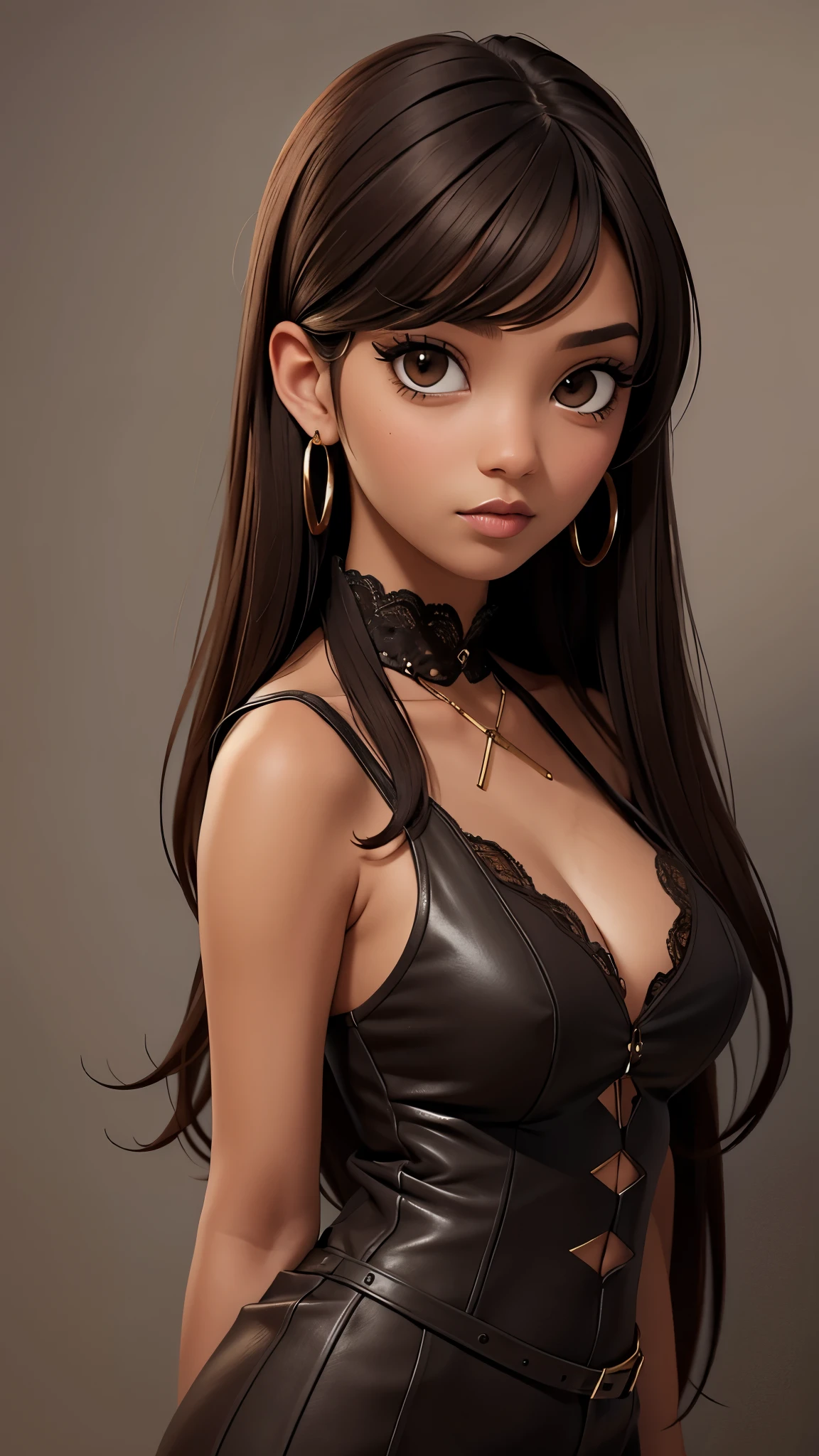 Masterpiece, high quality, (brown skin girl), goth, portrait