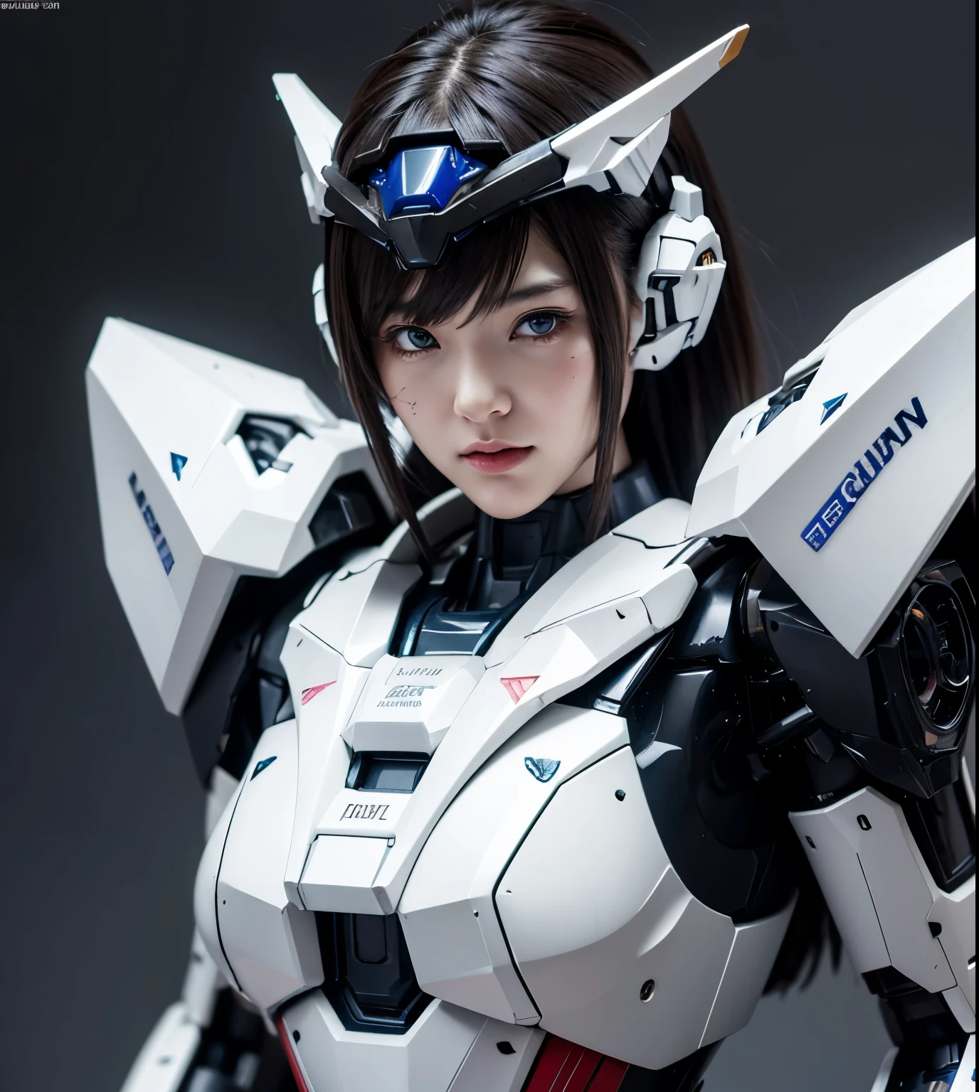 Textured skin, Super Detail, high details, High quality, Best Quality, hight resolution, 1080p, hard disk, Beautiful,(Gundam),beautiful cyborg woman,Mecha Cyborg Girl,Battle Mode,Girl with a Mecha Body,She wears a futuristic Gundam mecha,Fulll body Shot