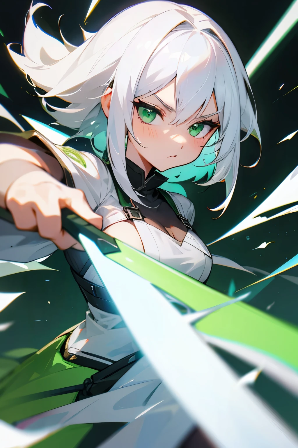 White hair Green eyes Girl Weapon Spear